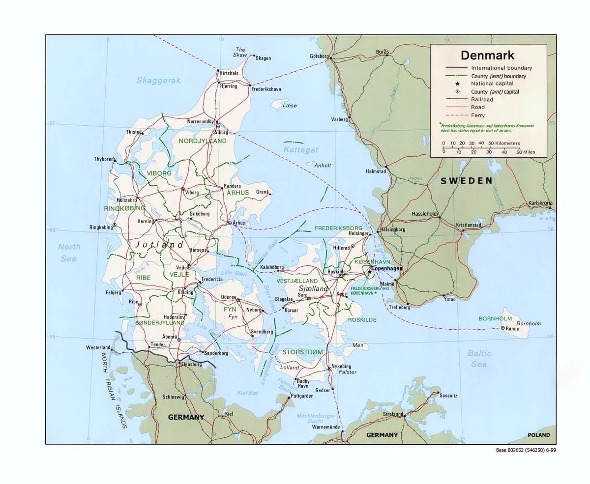 Kat jeyografik nan denmark oseyan plaj jou ferye yo pak 